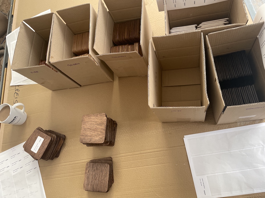 Wood tone samples being labelled